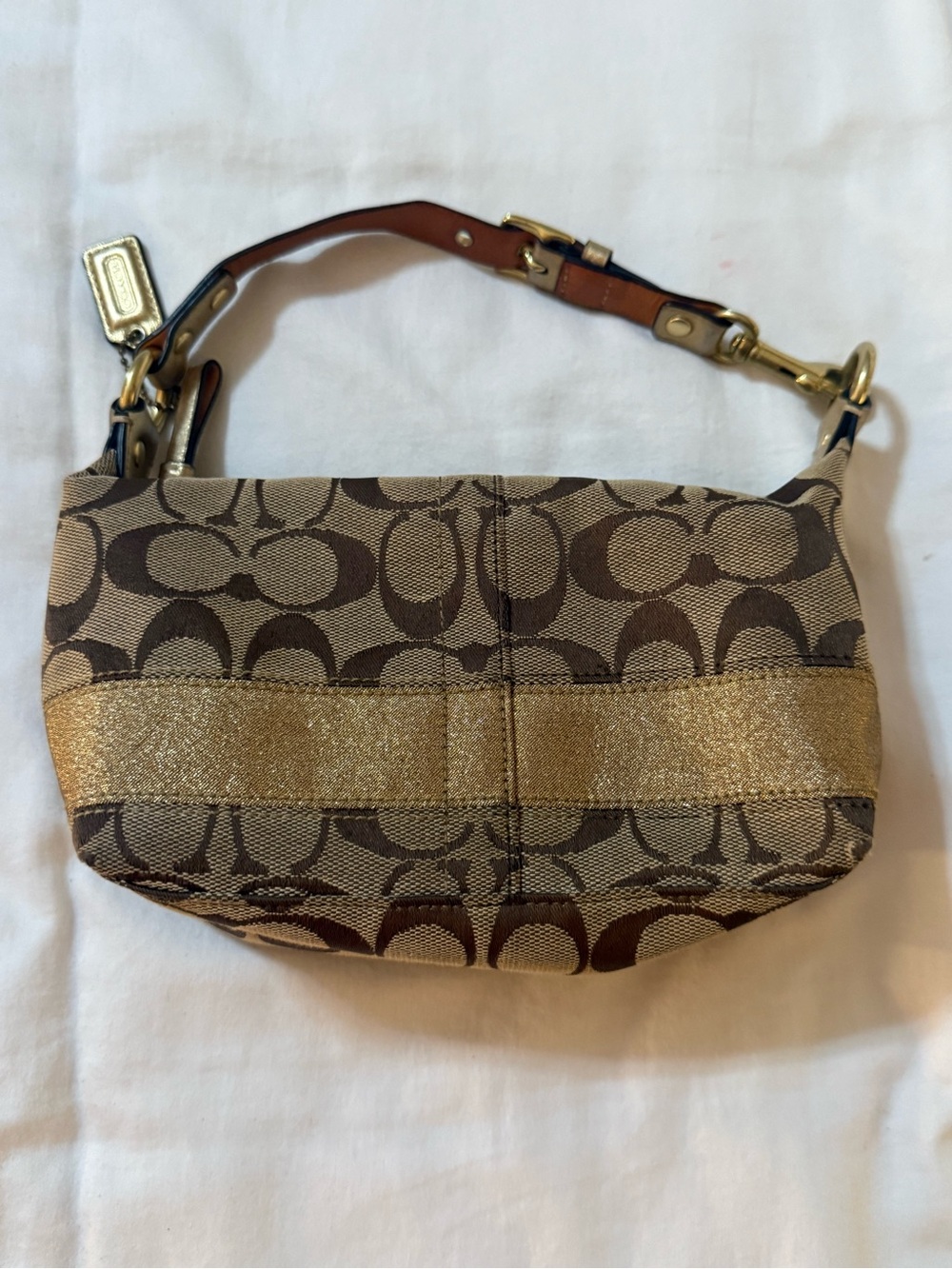 Coach Mini Hobo Bag in Brown with Gold Stripe